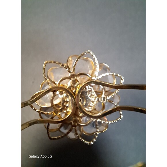 Flower Bracelet Gold-tone Metal Clasp Cuff Costume Formal Dance - Picture 7 of 14